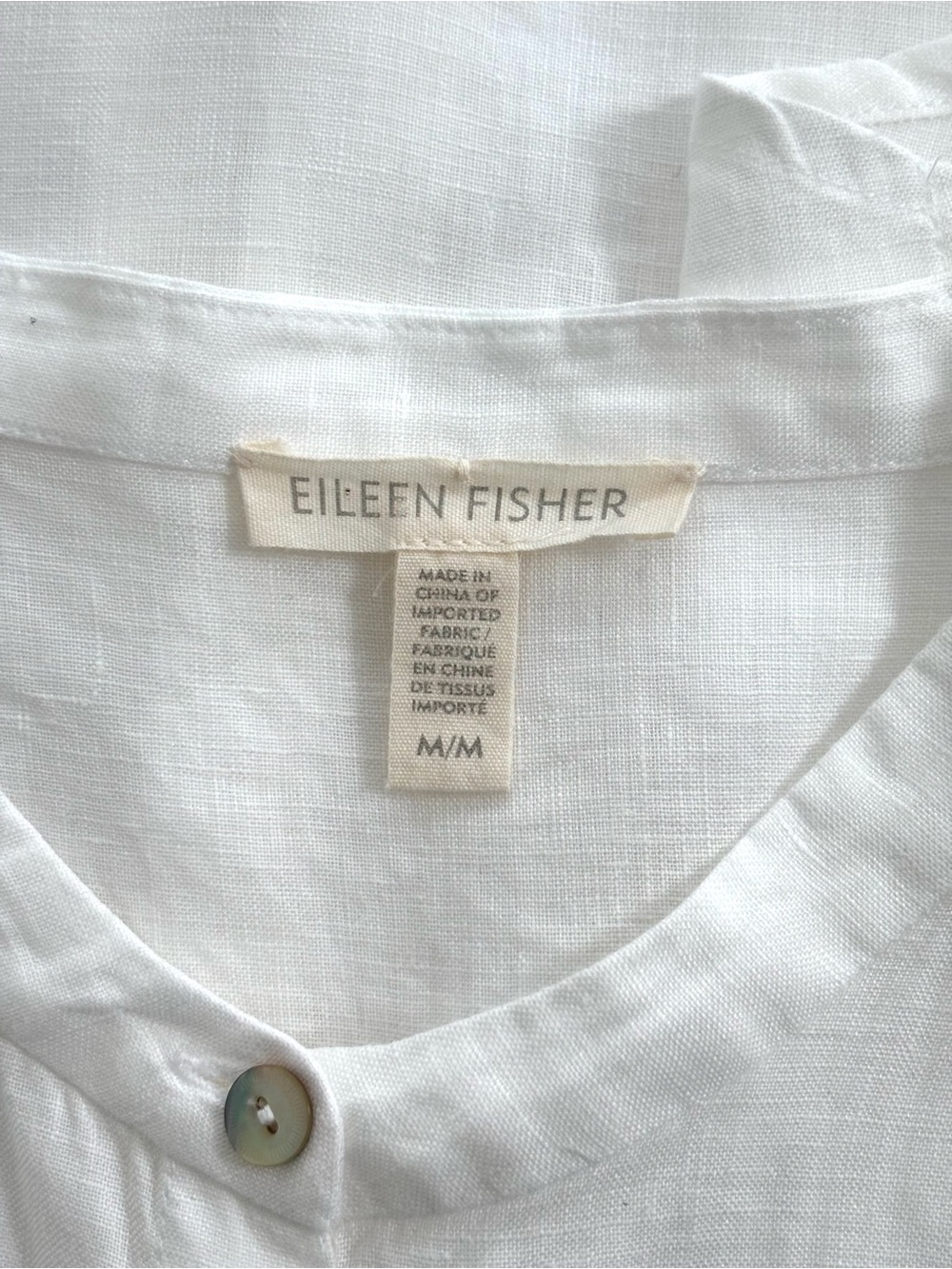Eileen Fisher White Handkerchief Linen Tunic Mandarin Collar Button-Front M - Picture 6 of 7